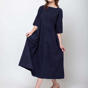 Black Crane Tradi Dress -- Navy Seersucker